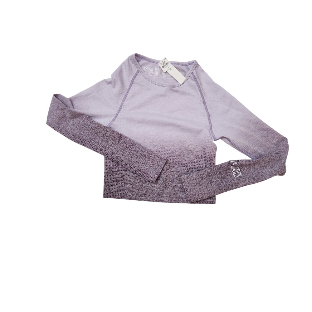Victoria's Secret PINK Seamless Long Sleeve Crop‎ Top Purple Ombre Small NWT